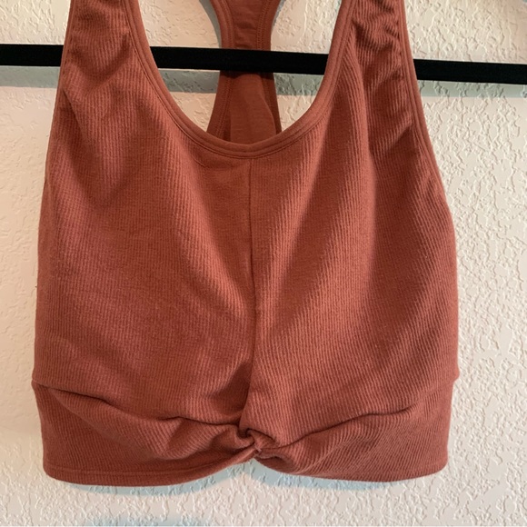 Fabletics Cloud Seamless Knotted Midi Bra Mahogany Large Rust Red Ribbed - Picture 2 of 7